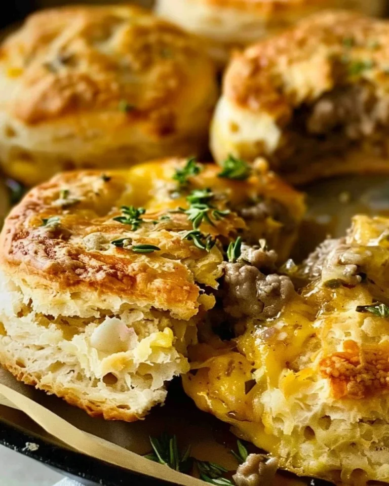 Delicious stuffed breakfast biscuits ready to be served during breakfast.