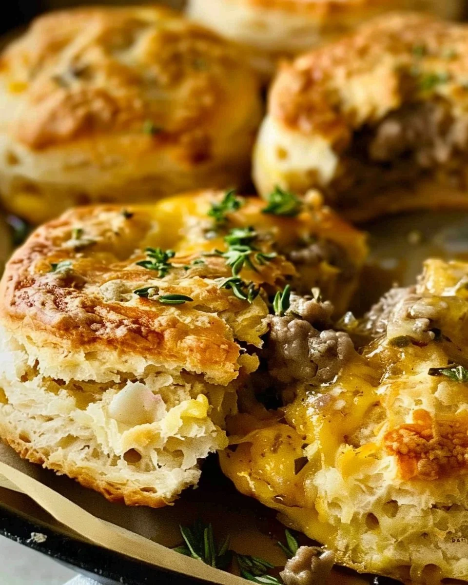 Delicious stuffed breakfast biscuits ready to be served during breakfast.