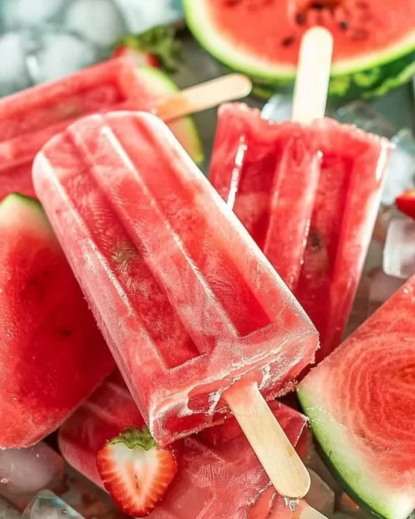 Homemade watermelon popsicles on a sunny background, delicious and refreshing.