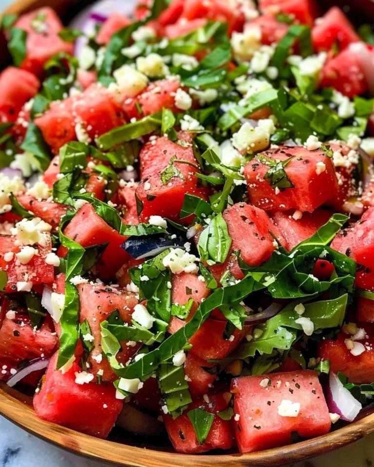 Refreshing Watermelon Salad with mint, feta, and lime dressing