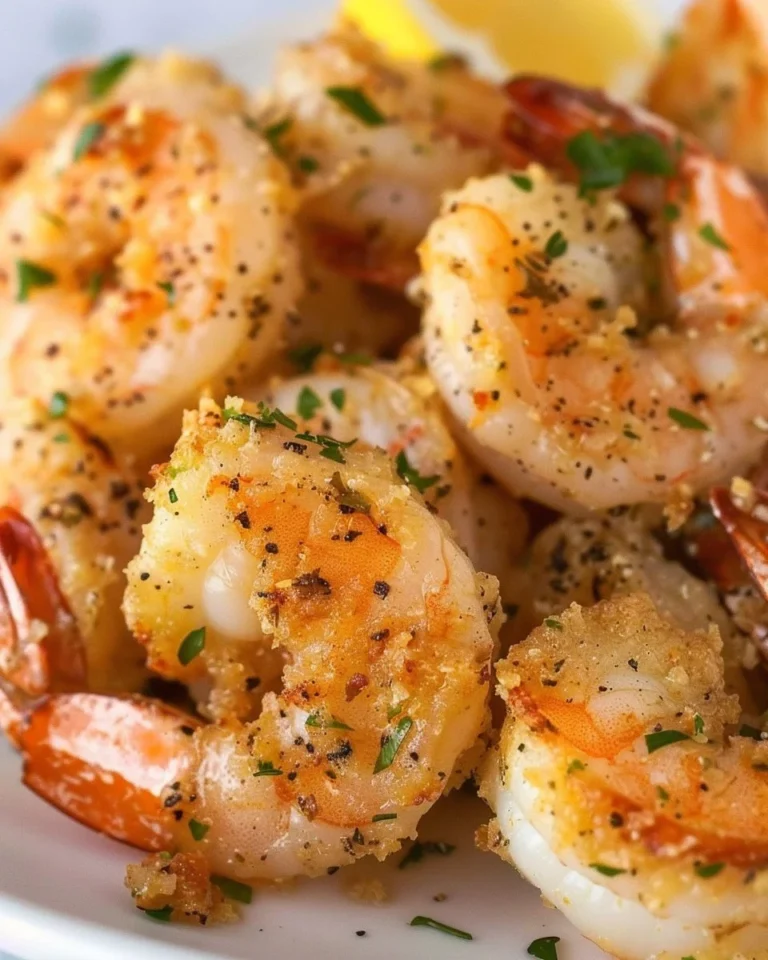 Air fryer Garlic Parmesan Shrimp with seasoning and herbs