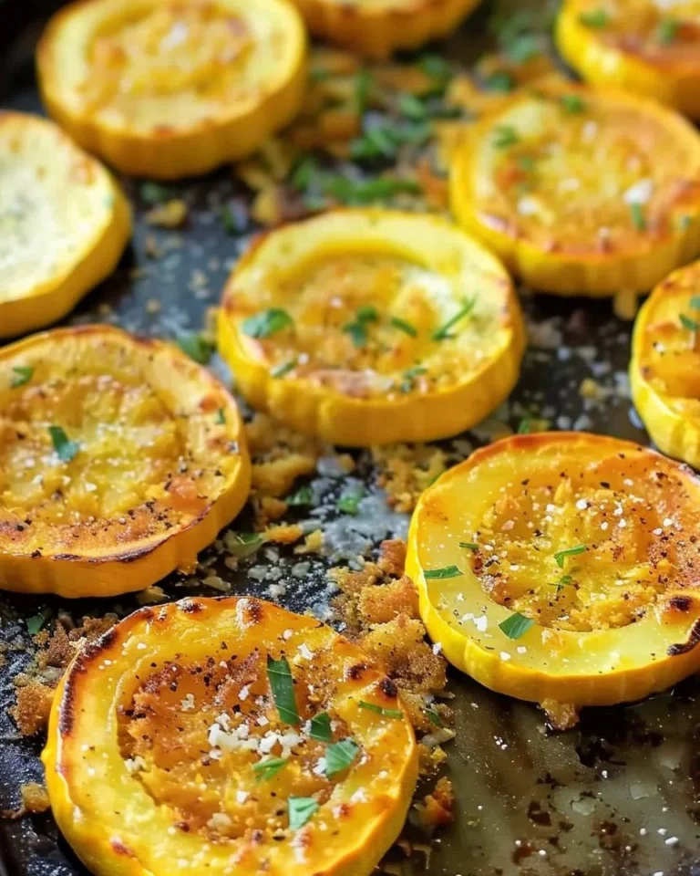 Golden roasted summer squash garnished and ready to serve.