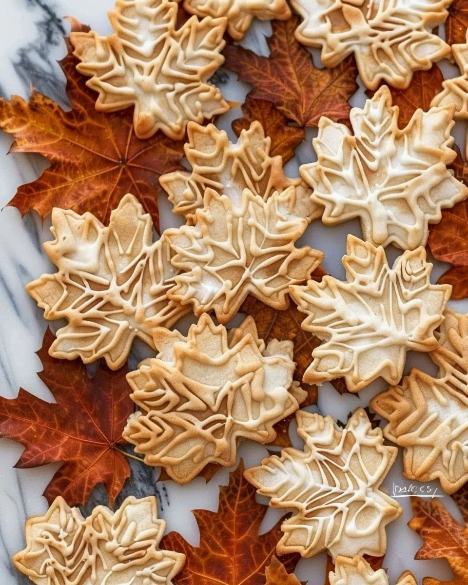 Maple Leaf Cream-Filled Cookies on a plate, showcasing their creamy interior