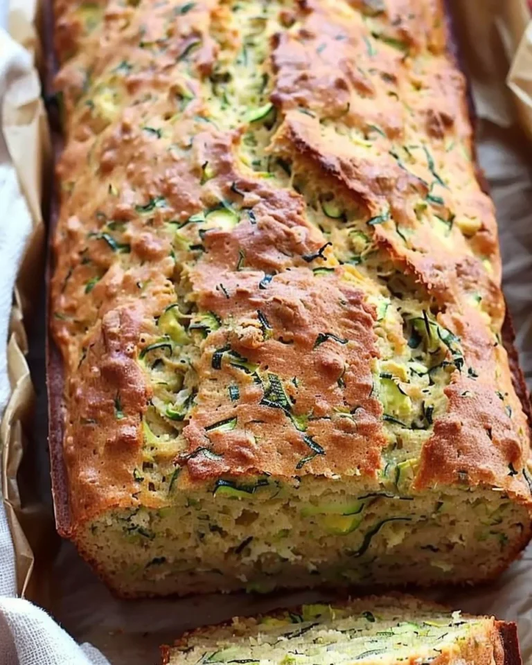 Freshly baked savory zucchini bread sliced and served on a plate.
