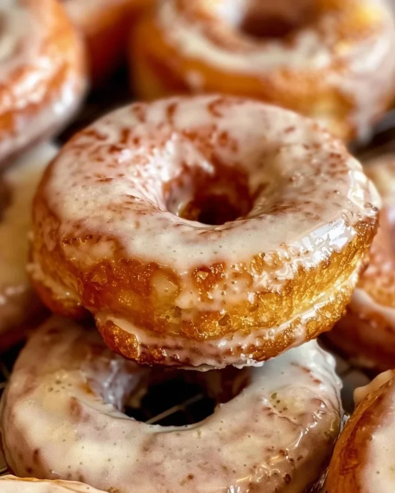 Fried apple cider donuts with maple icing on a plate